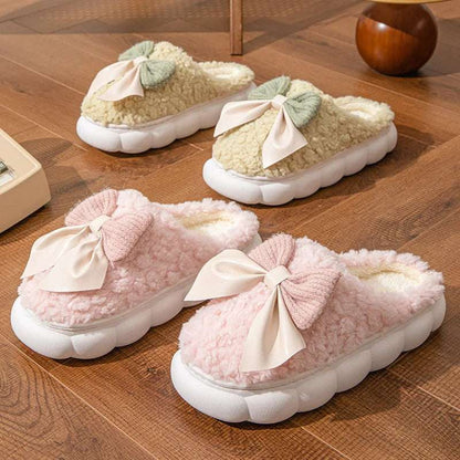 Women's Winter Fur Slippers – Cute Bow, Non-Slip, Plush Comfort Winter Warm Fur Slippers For Women Cute | Ectron Online