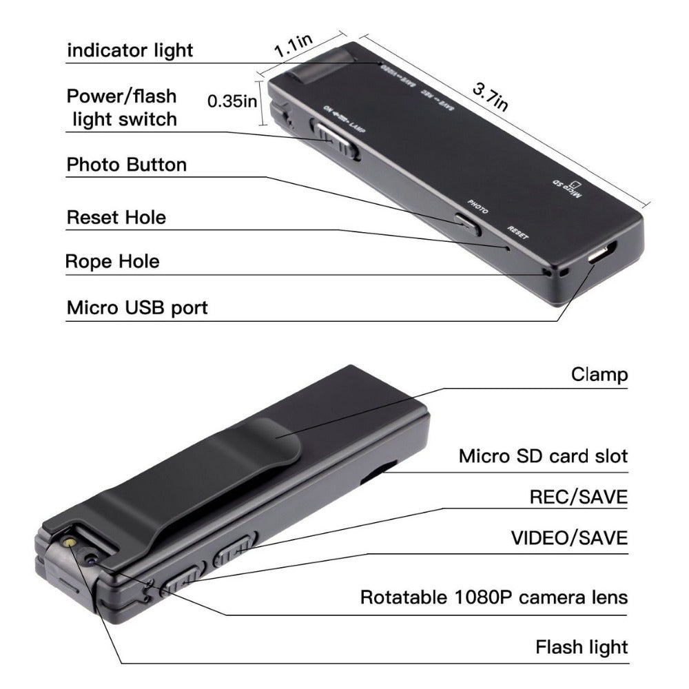 Black device with labeled features on a white background