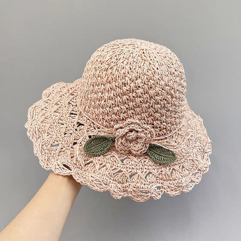 Elegant Hand-Woven Floral Straw Hat - Foldable Summer Style Hand-woven Summer Hat Straw Hat Female S | Ectron Online