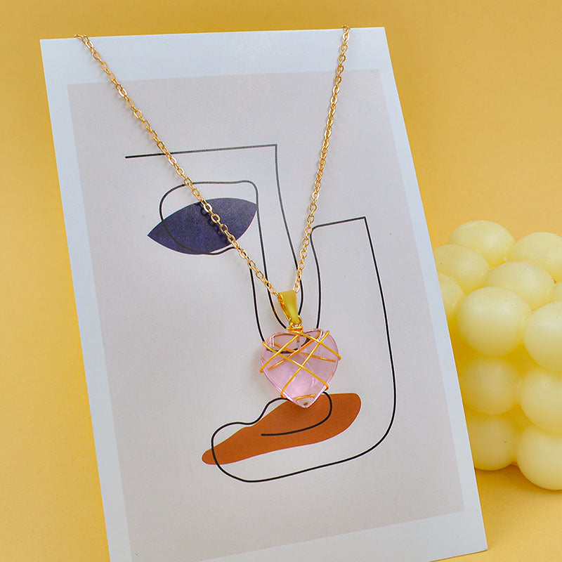 Radiant Love - Heart Crystal Stone Necklace Heart Necklace Women Love Crystal Stone Necklace Summer | Ectron Online