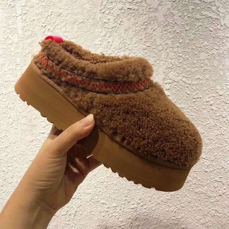 Thick Bottom Closed Toe Fluffy Slippers – Velvet Thermal Non-slip Thick Bottom Increased Closed Toe Fluffy | Ectron Online