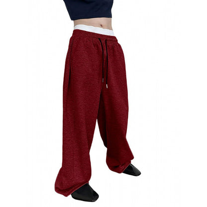 Men's red sweatpants with elastic waist and drawstring, relaxed straight fit