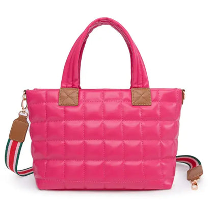 Rose Puffer Tote Bag - Quilted Puffy Crossbody & Hobo Handbag Puffer Tote Bag For Women With Zipper, Q | Ectron Online