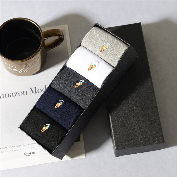 Men's Pure Cotton Socks - Four Seasons Embroidered Socks Men's Socks | Ectron Online