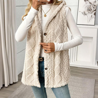 Women's Textured Hooded Vest | Button-Front Fall Layering Piece Women's Textured Sleeveless Hooded Vest, | Ectron Online