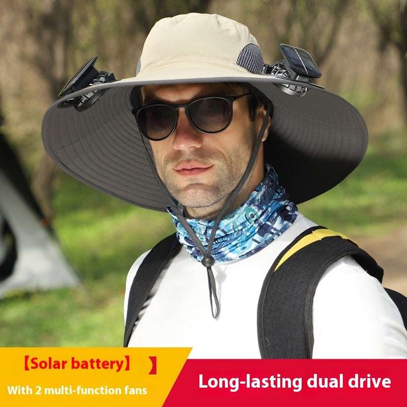 Solar-Powered Outdoor Sun Hat with Fan – Wide Brim Cooling Hat Outdoor Wide Brim Sun Hat With Solar Fan | Ectron Online