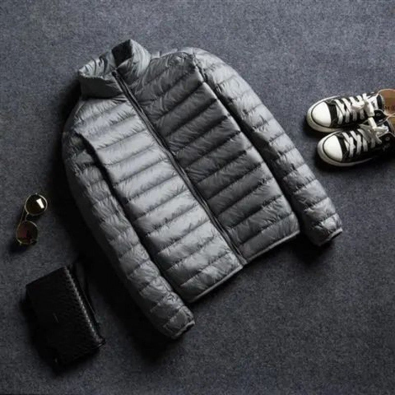 Men's Stand Collar Hooded Short Ultra-thin Down Jacket