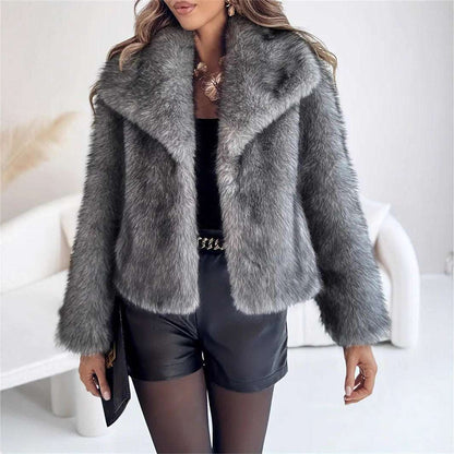Gradient Dyed Pointed Lapel Long Sleeve Artificial Fur Coat