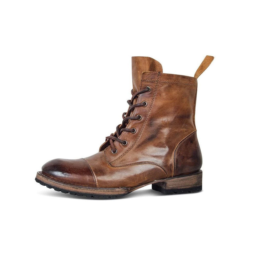 Retro Round Toe Lace-Up Casual Short Boots for Men Round toe retro lace-up casual short boo | Ectron Online