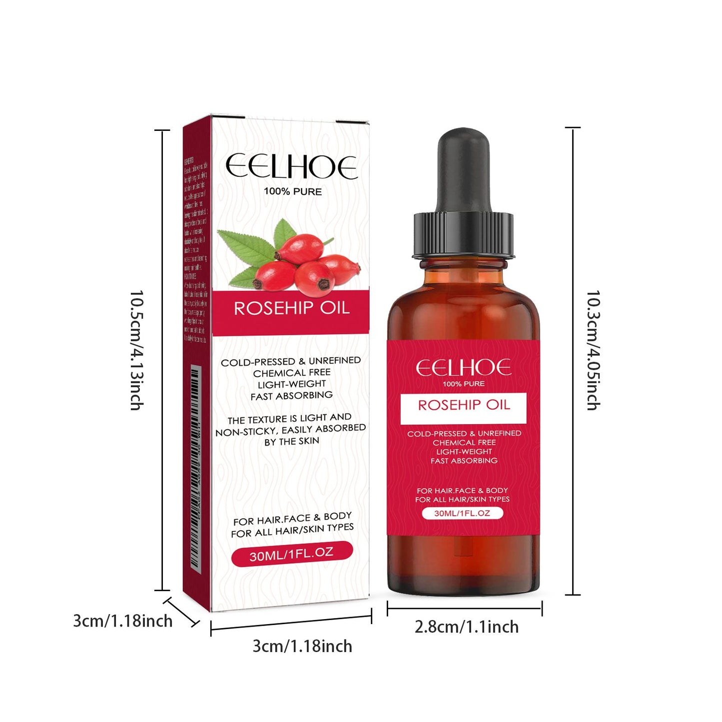 EELHOE Rosehip Facial Oil - Multi-Use Body, Hair & Massage Serum