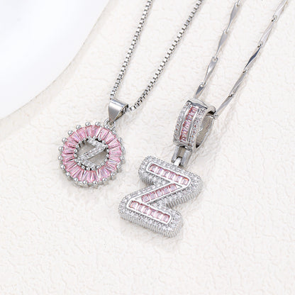 Rock Sugar 26-letter Pendant Necklace For Women, Copper Inlaid Zircon Round Flower Jewelry Set