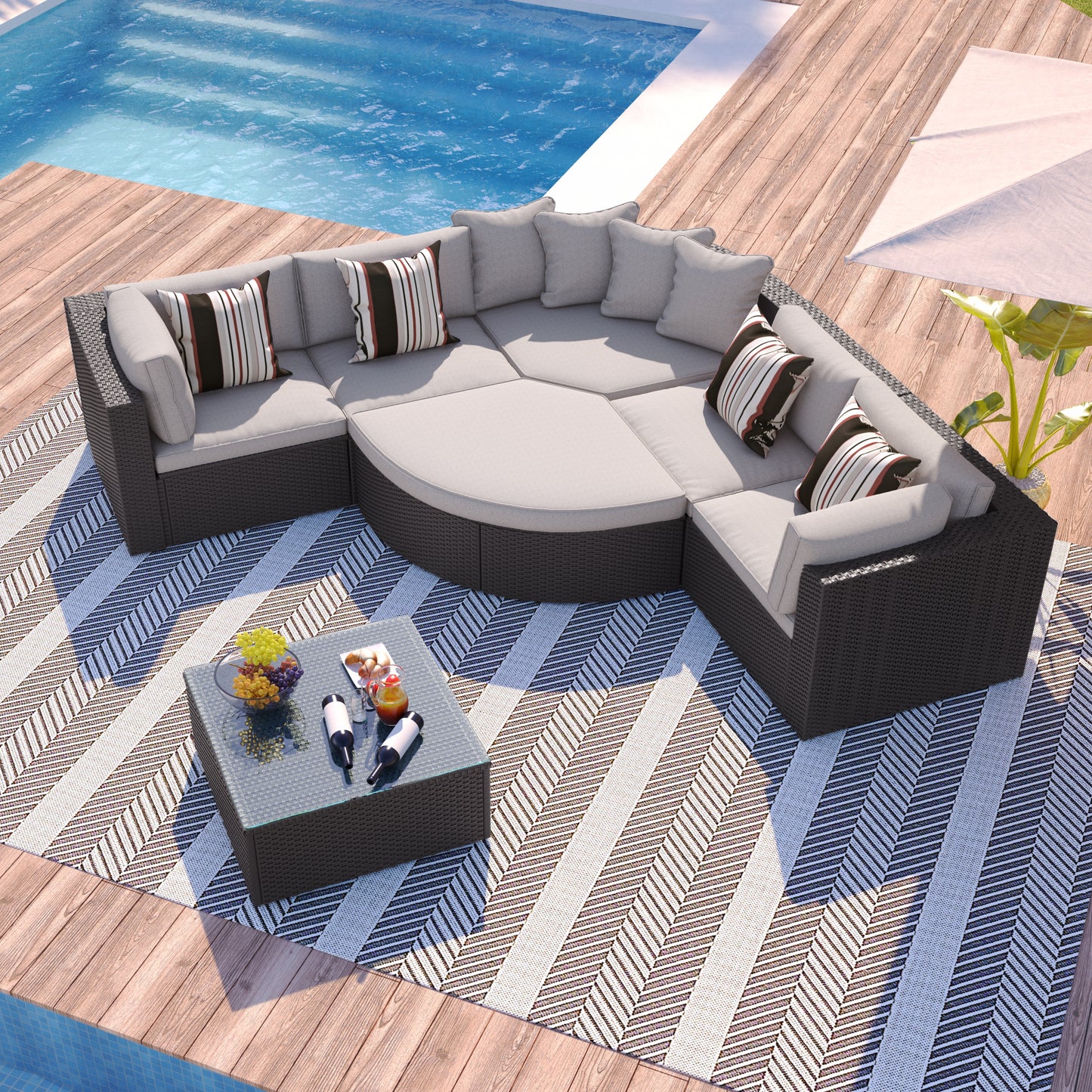 7-Piece Outdoor Wicker Sofa Set - Brown Rattan Patio Conversation Set