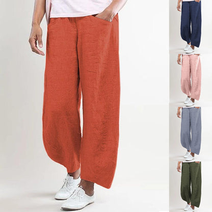 Cotton and linen casual solid color straight pants