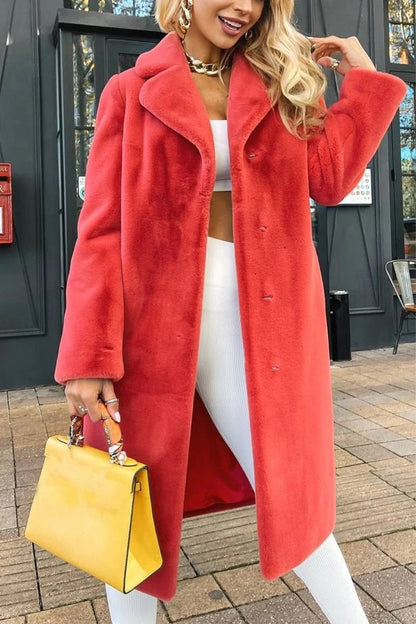 Women's Elegant Plush Long Coat | Lace-Up Turn-Down Collar Jacket Women's Fashionable Elegant Lace-up Turn | Ectron Online