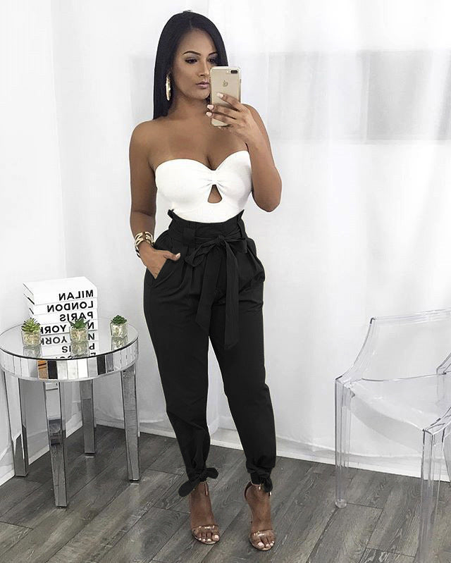 CALOFE Summer Autumn Loose Bow Ruffle Women Pants Summer Casual Belt High Waist Solid Trousers Steetwear Female Pants