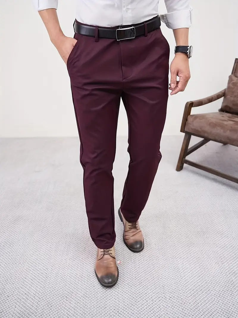 Men's Slim Fit Tapered Business Pants Men's Slim Fit Business Pure Color Casua | Ectron Online