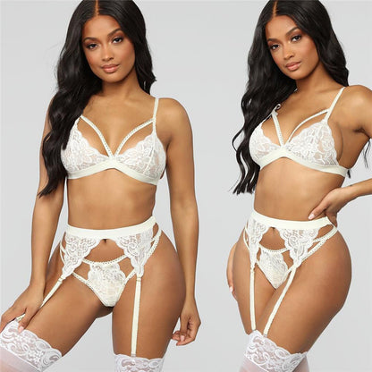 Lace garter three-piece sexy lingerie