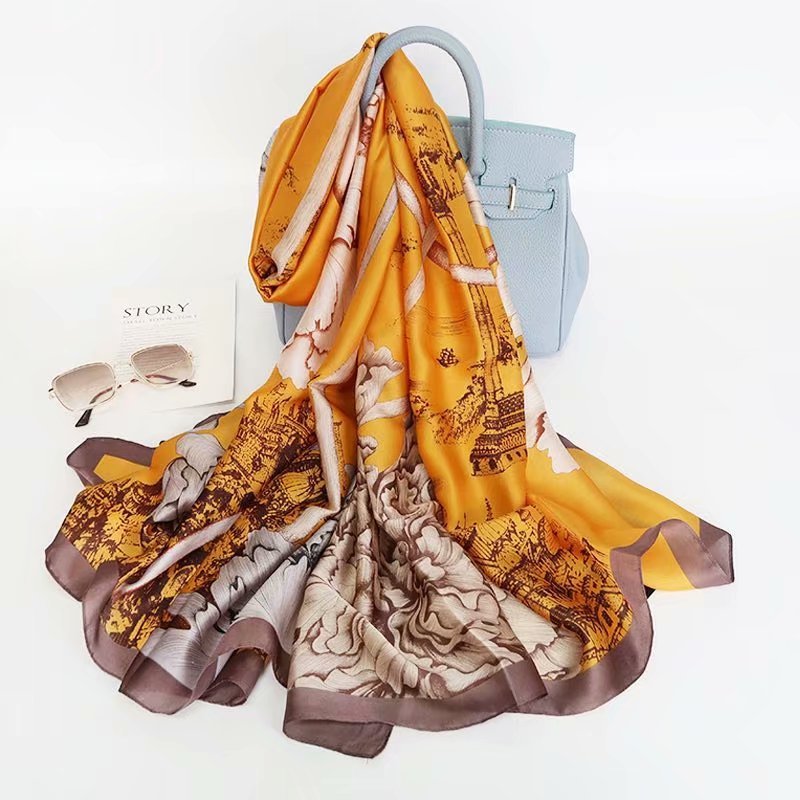 All-in-one Sunscreen Shawl Travel Silk Scarf Women's Beach Towel