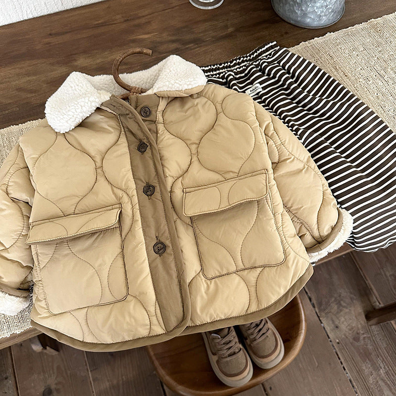 Korean Lamb Fur Collar Thickened Coat Korean Style Lamb Fur Collar Fleece-line | Ectron Online