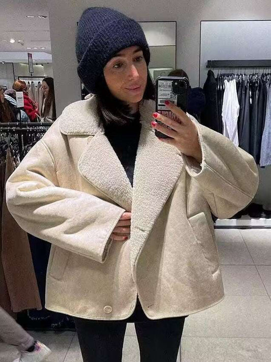 Women's Polo Collar Suede Fleece Coat - Warm & Faux Fur Polo Collar Fur Suede Fleece-lined Warm | Ectron Online