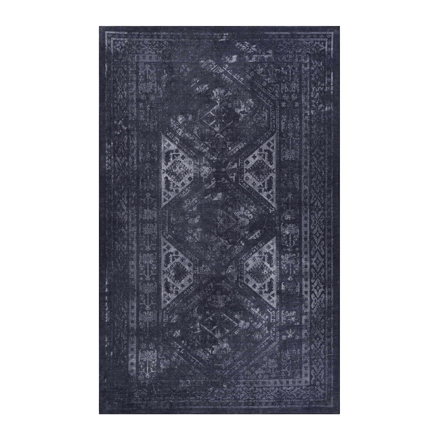 Maval Washable Area Rug - 5x8 Black & Gray Modern Design