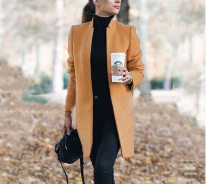 Women's Stand-Collar Woolen Coat | Elegant Slim-Fit Winter Jacket Ladies Stand-collar Slim-fit Woolen Coat | Ectron Online
