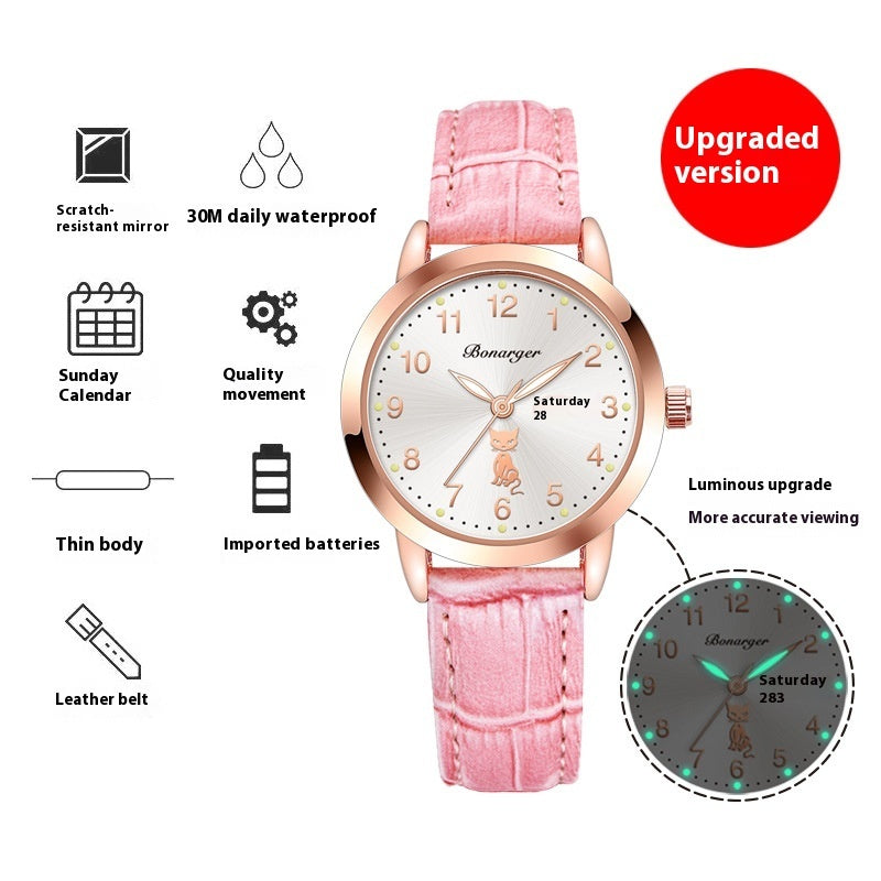 Waterproof Luminous Quartz Watch with Belt Women's Luminous Quartz Watch With Simpl | Ectron Online