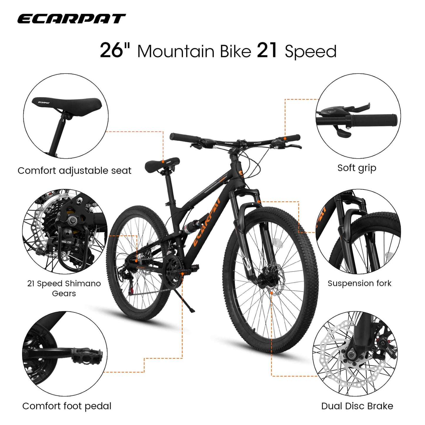 26" Dual Suspension Mountain Bike - 21-Speed Steel Frame MTB A26207 26 Inch Steel Frame Shock Fork Pl | Ectron Online