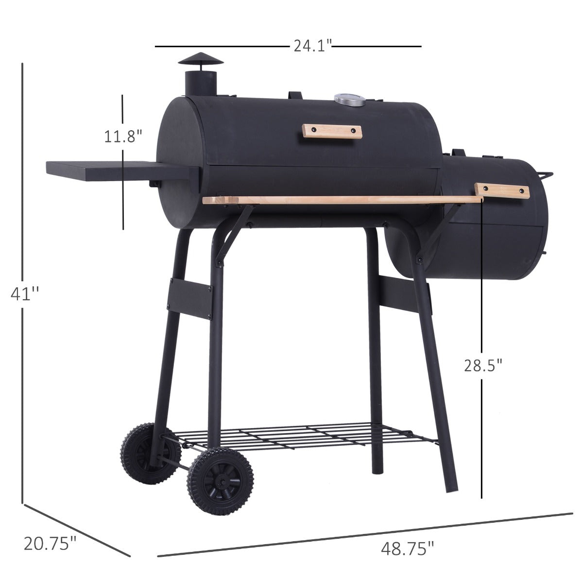 Portable Charcoal BBQ Grill with Wheels & Shelves - Outdoor Cooking