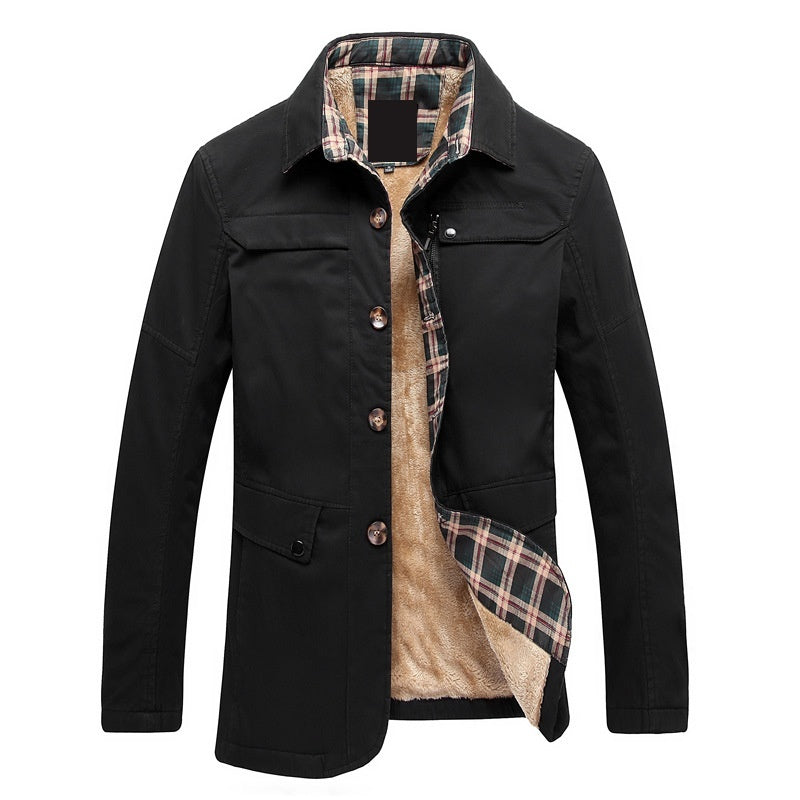 Men's Fleece-Lined Slim Fit Trench Coat Fleece-lined Thickened Men's Washed Jack | Ectron Online