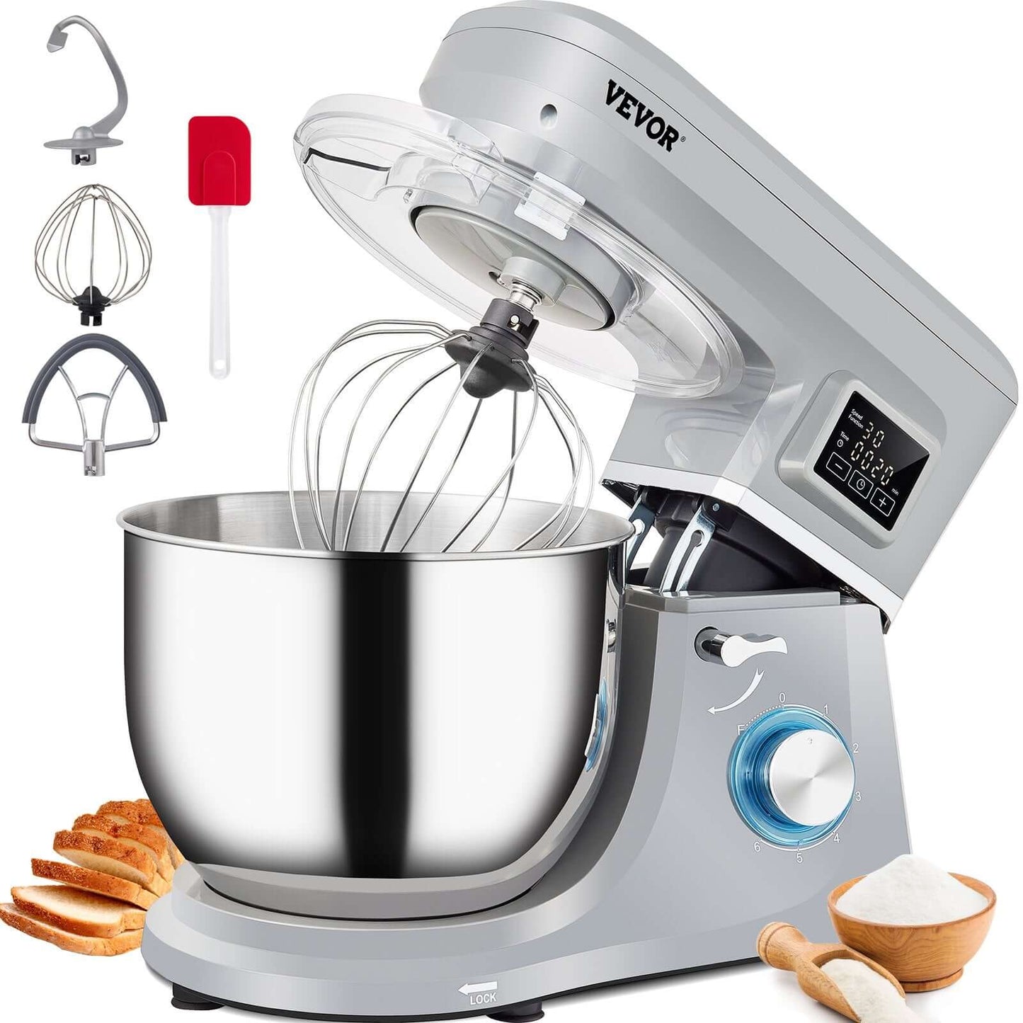 660W Electric Stand Mixer with 7.4 Qt Bowl & LCD Timing Stand Mixer, 660W Electric Dough Mixer W | Ectron Online