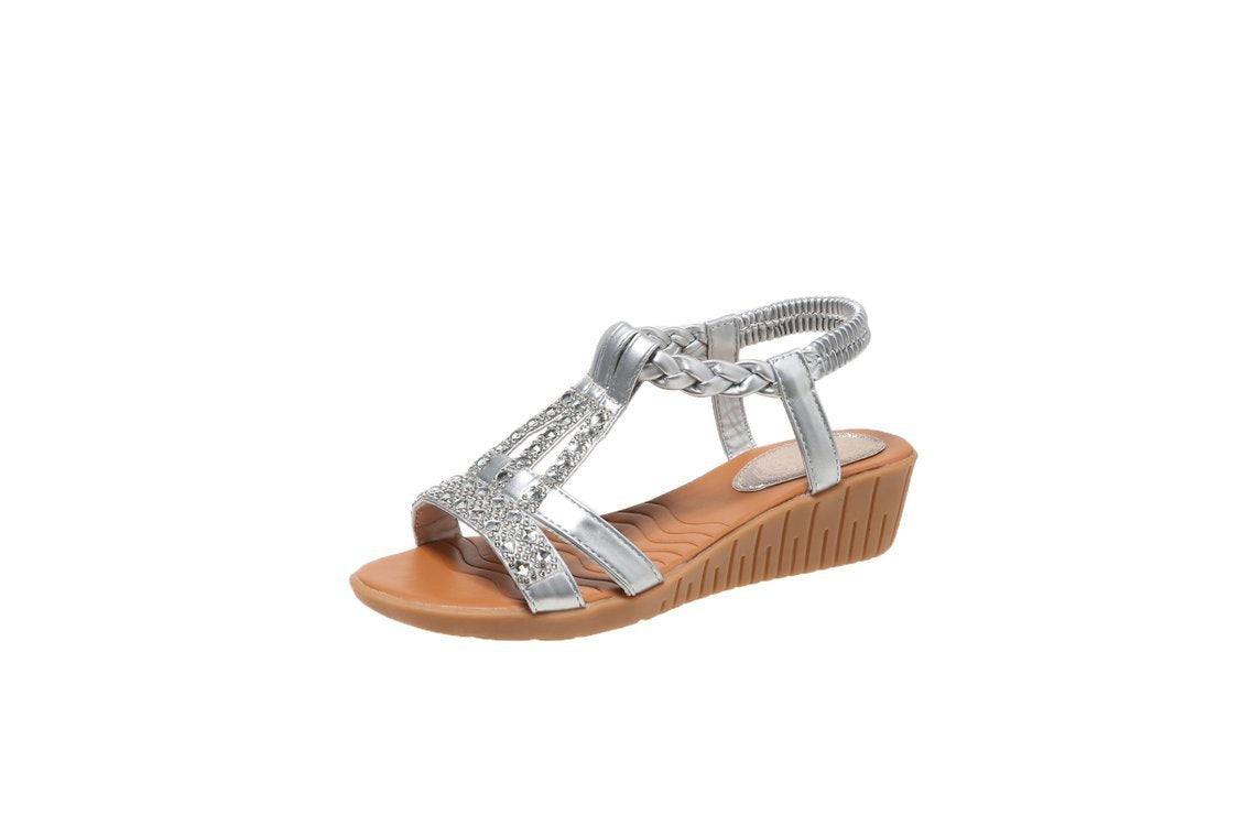 Plus-Size Casual Wedge Sandals with Rhinestones – Summer Peep-Toe Casual Wedges Sandals With Rhinestone Su | Ectron Online