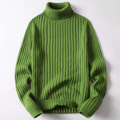 Green knitted mock-neck base layer undershirt with ribbed collar and cuffs
