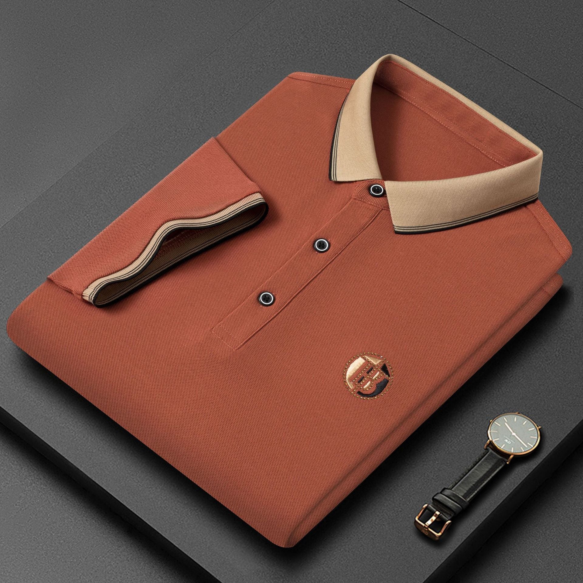 Piqué Lapel T-Shirt – Rhinestone Embroidered Casual Short Sleeve Pique Lapel T-shirt Embroidered Rhinesto | Ectron Online