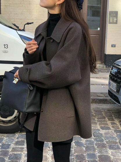 Lapel Single Breasted Mid-length Woolen Coat
