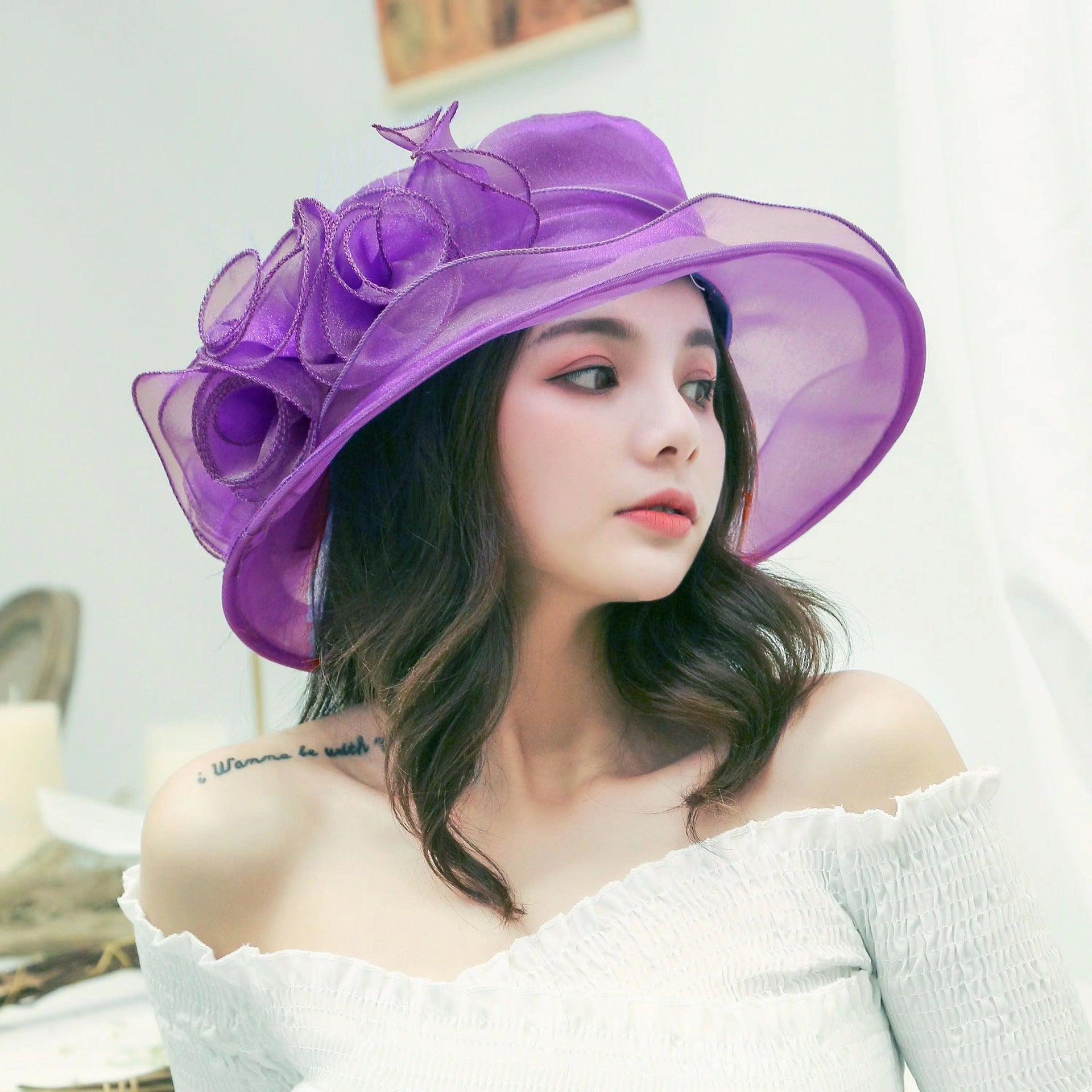 Elegant Organza Sun Hat for Women - Bowler Style Women's Sun Hat Mesh Bowler Hat Organza | Ectron Online