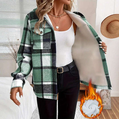 Loose Plaid Hooded Jacket - Autumn & Winter Casual Style Autumn And Winter Loose Long Sleeve Casu | Ectron Online