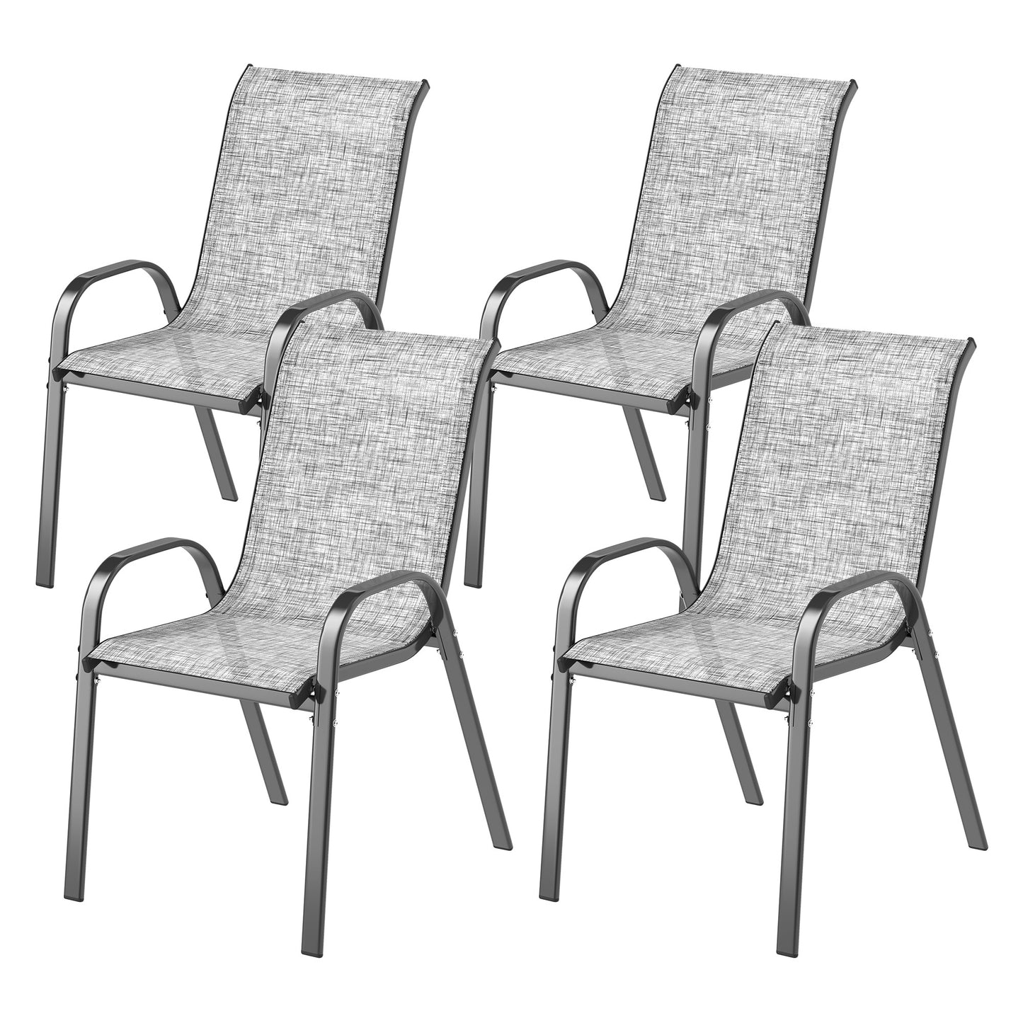 Set of 4 Stackable Outdoor Dining Chairs - Mixed Gray Patio Seating