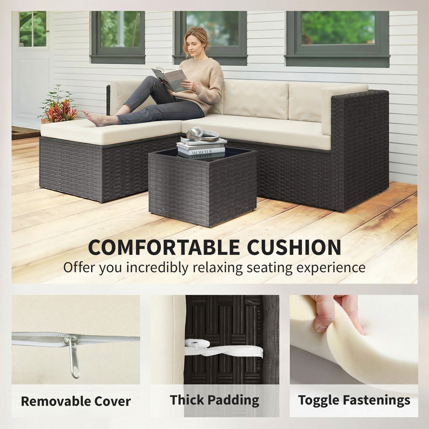 3-Piece Wicker Outdoor Patio Conversation Set - Beige