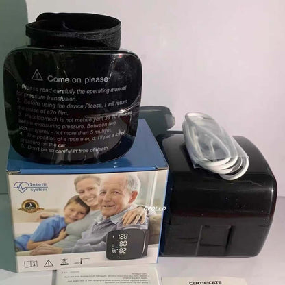 Wrist blood pressure monitor box set with instruction booklet and USB cable
