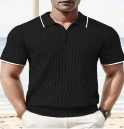 Striped Stand Collar Shirt – Casual Solid Colour Short Sleeve Top Striped Casual Stand Collar Shirt Solid | Ectron Online