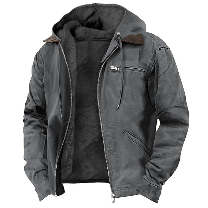 Men's Winter Hooded Fleece Jacket - Warm Zip-Up Casual Outwear