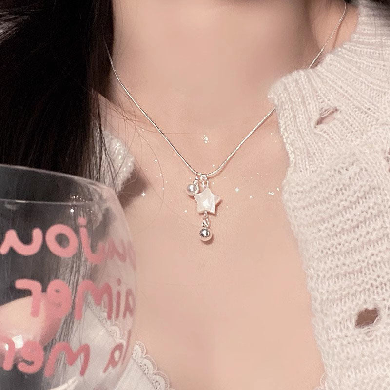 Butterfly pearl necklace with thin silver-tone chain and pearl drop butterfly charm