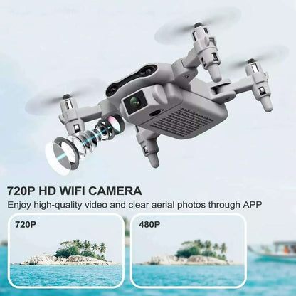 Small drone with 720P HD WiFi camera on a light blue background