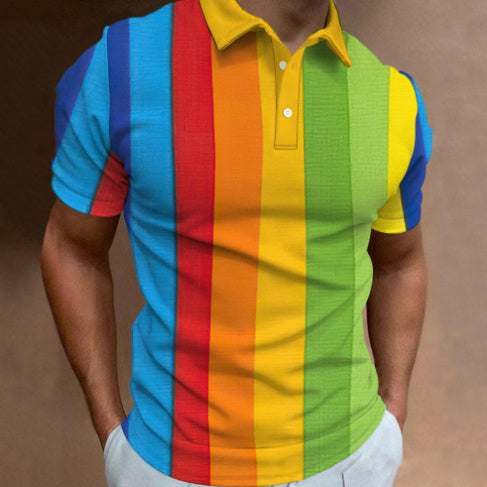 Men’s Black Zip Polo Shirt – 3D Colorful Print Short Sleeve 3D Printing Colorful Black Men's Zip Sho | Ectron Online