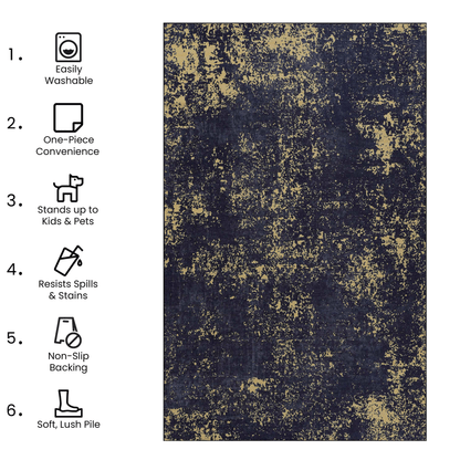 Maval Black & Gold Washable Doormat - 2x3 Small Entryway Rug