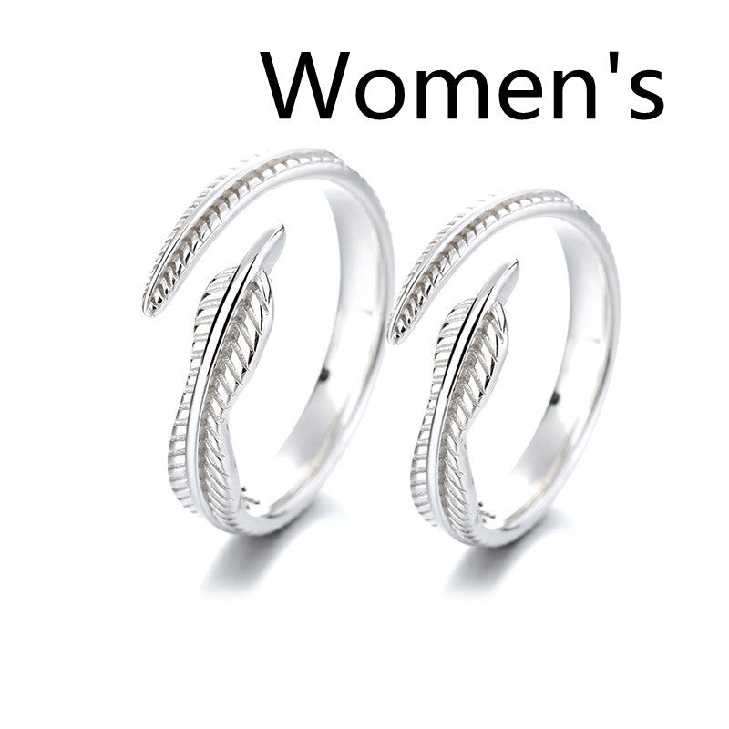 S925 Sterling Silver Feather Couple Rings Ring | Ectron Online