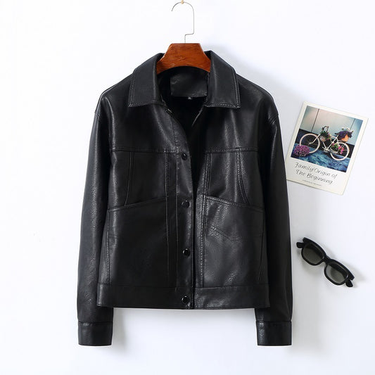 Women's Lapel Short Small Leather Coat