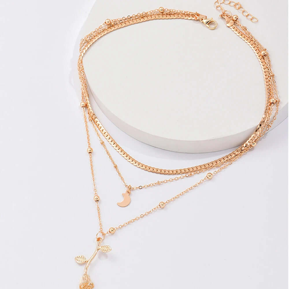 Bohemia Multilayer Moon & Rose Gold Color Choker Necklace