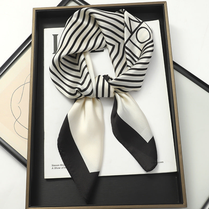 Solid Color Square Scarf - Elegance & Style Artificial Silk Striped High-grade Korea | Ectron Online